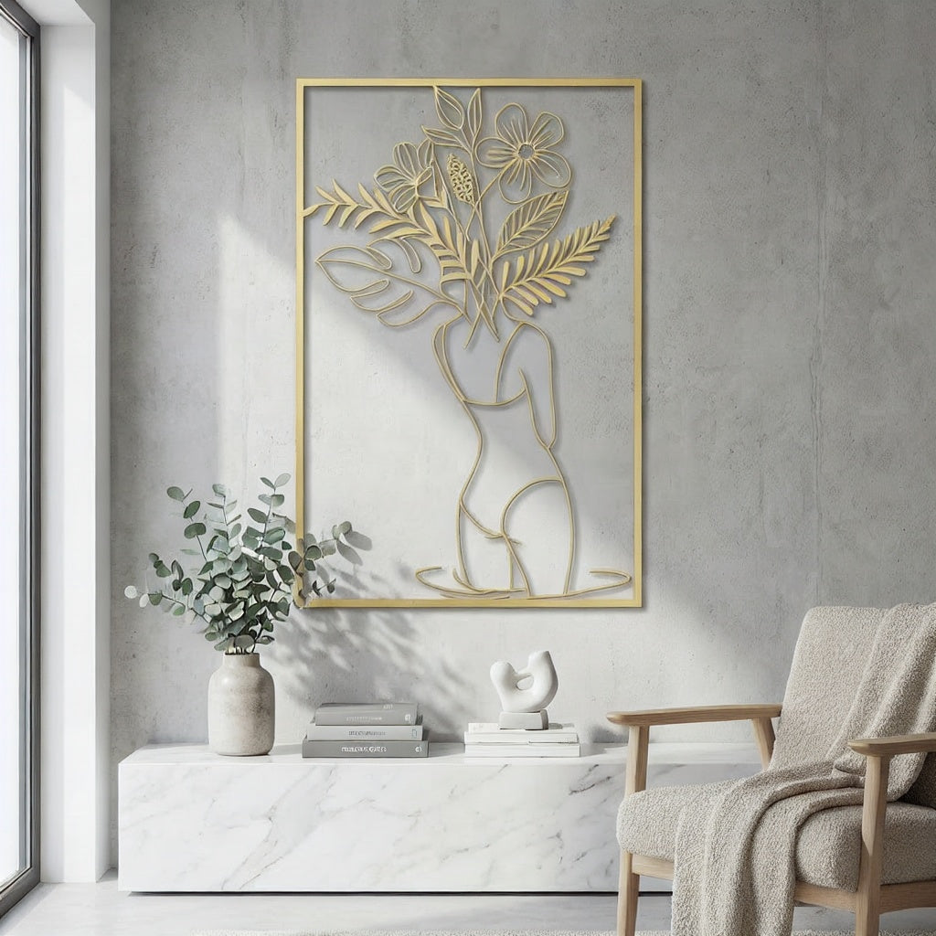 Botanical Female Silhouette Metal Wall Art