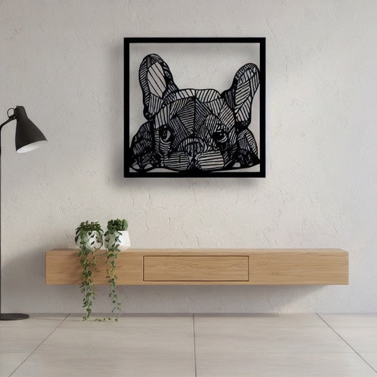 French Bulldog Geometric Line Art Metal Wall Decor