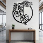 Tropical Monstera Deliciosa Leaf Circular Metal Wall Art