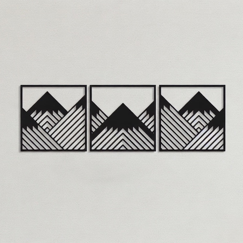 Geometric Mountain Peak Triptych Metal Wall Art