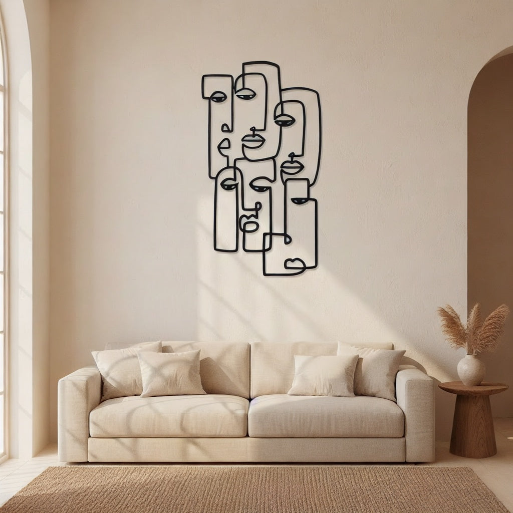 Abstract One Line Faces Metal Strip Wall Art