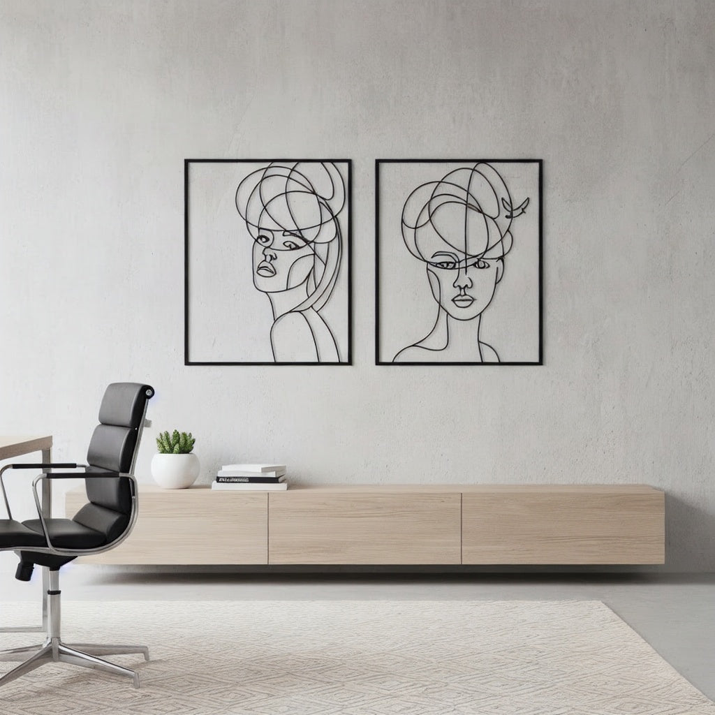 Abstract Minimalist Women Faces Metal Wall Art Set