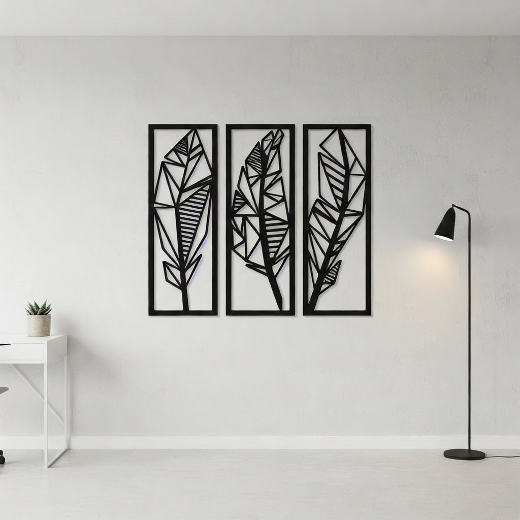 Geometric Abstract Leaf Trio Metal Wall Art