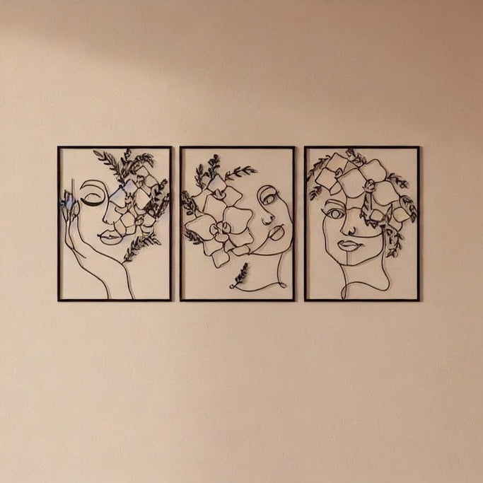 Floral Goddess Trio Metal Strip Wall Art