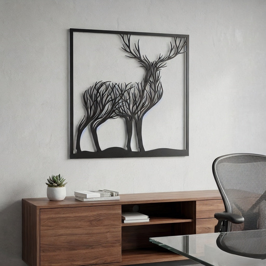 Majestic Forest Deer Silhouette Metal Wall Art