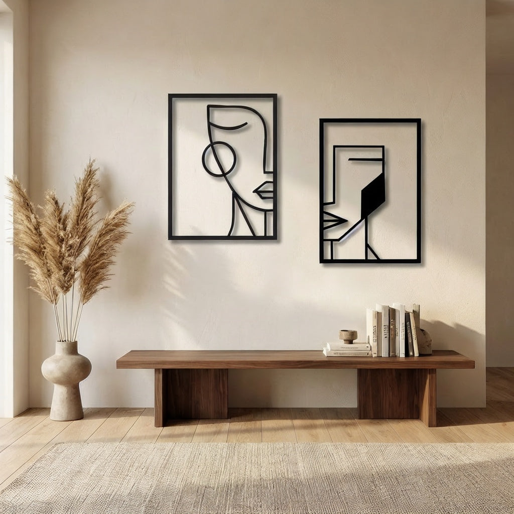 Minimalist Abstract Face Line Art Metal Wall Decor