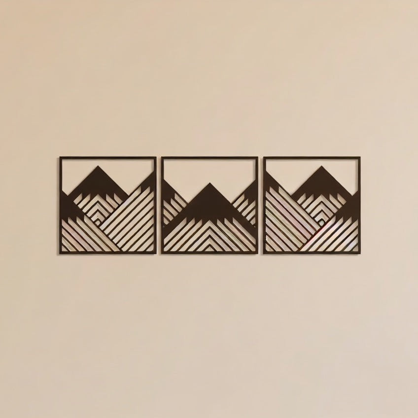 Geometric Mountain Peak Triptych Metal Wall Art