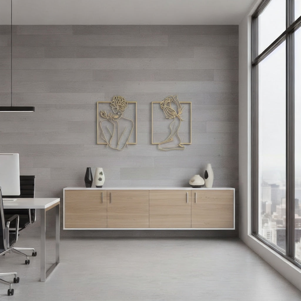 Minimalist Floral Female Nude Set Metal Wall Art