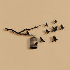 Birds on Branch with Cage Metal Wall Art