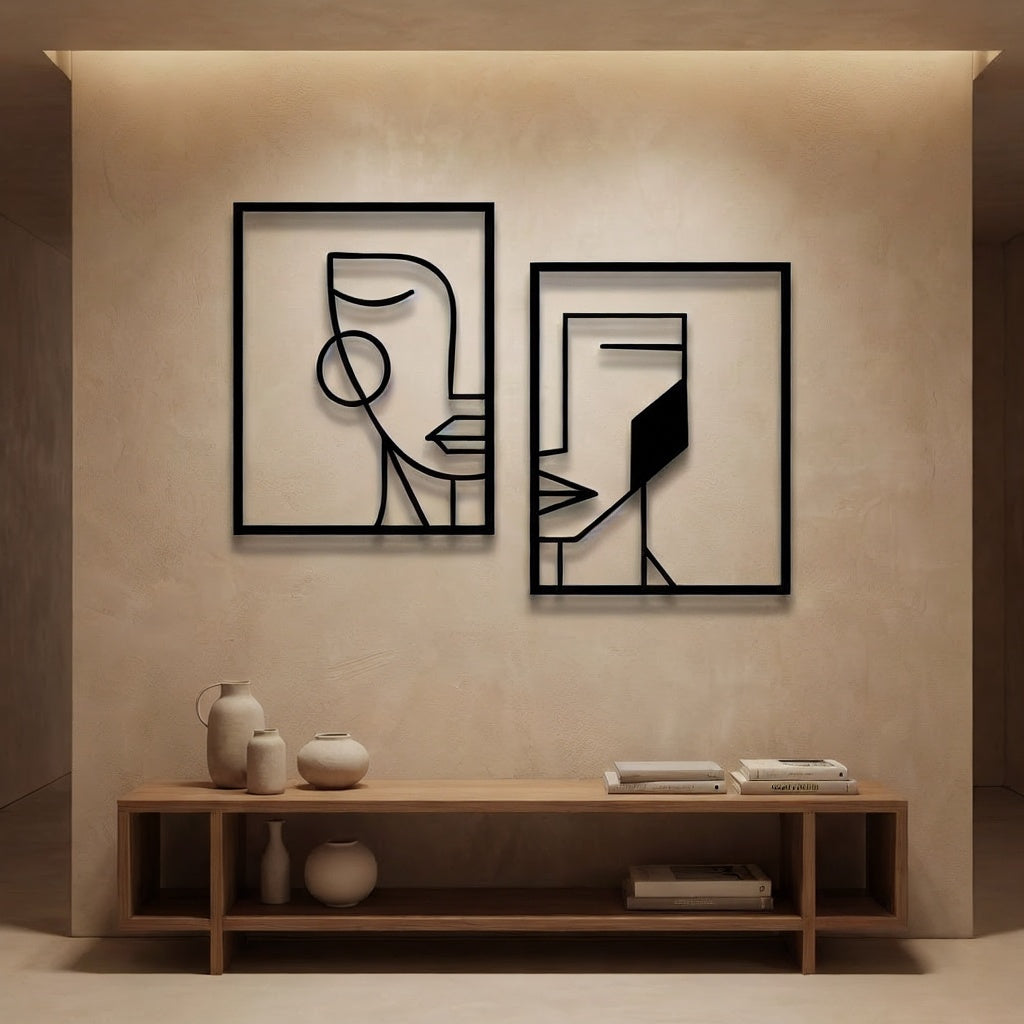Minimalist Abstract Face Line Art Metal Wall Decor