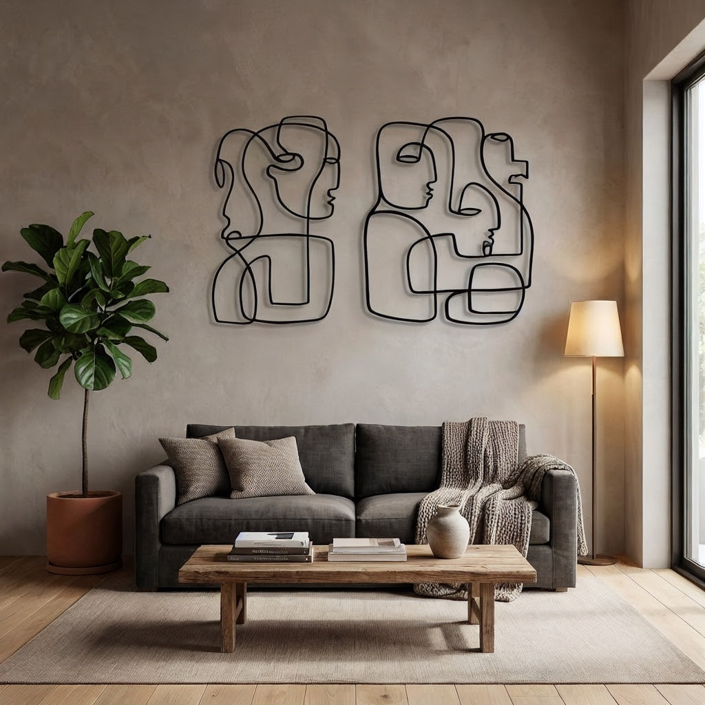 Abstract Faces Minimalist Metal Wall Art