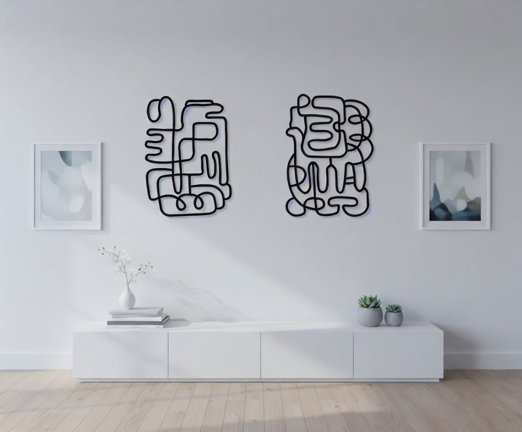 Modern Abstract Continuous Loop Metal Wall Art Set