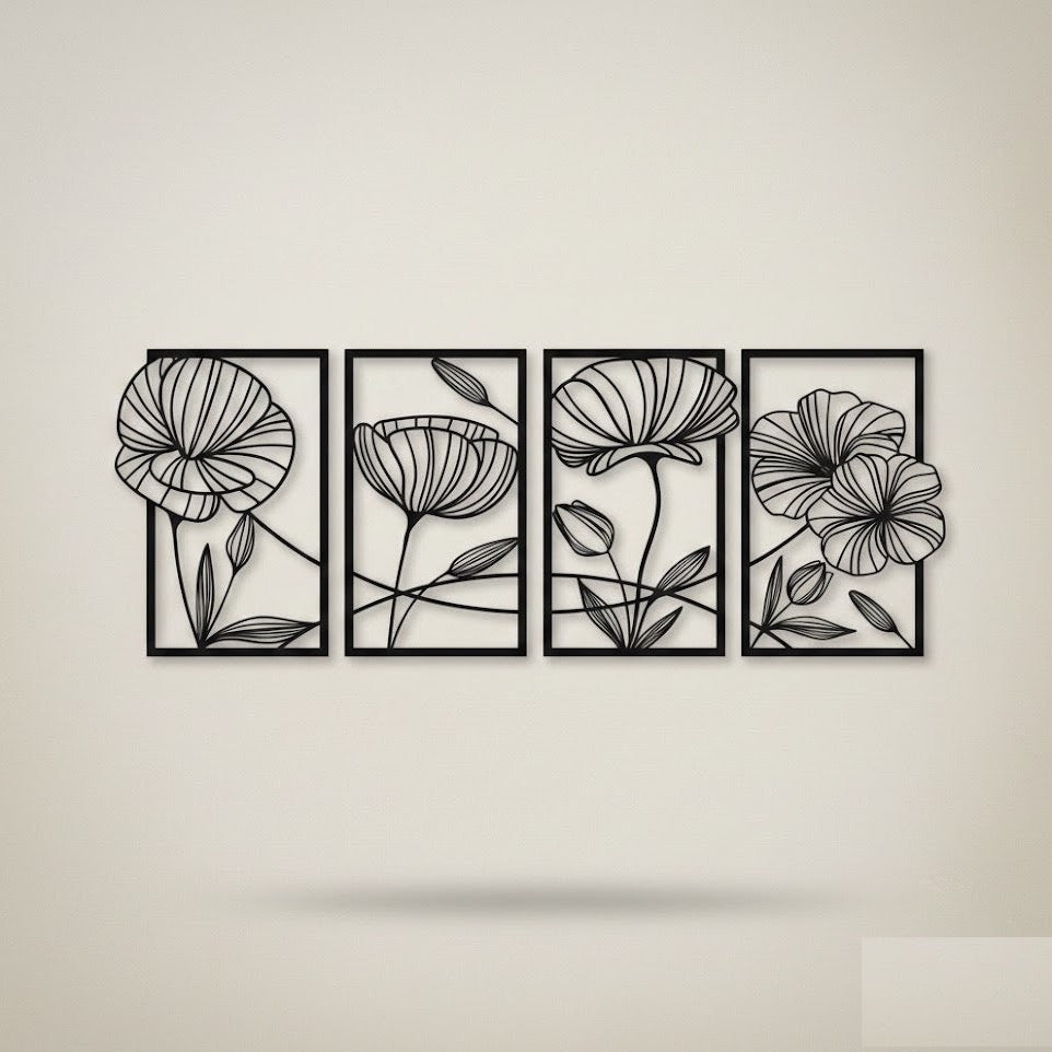 Framed Floral Duo Metal Strip Wall Art