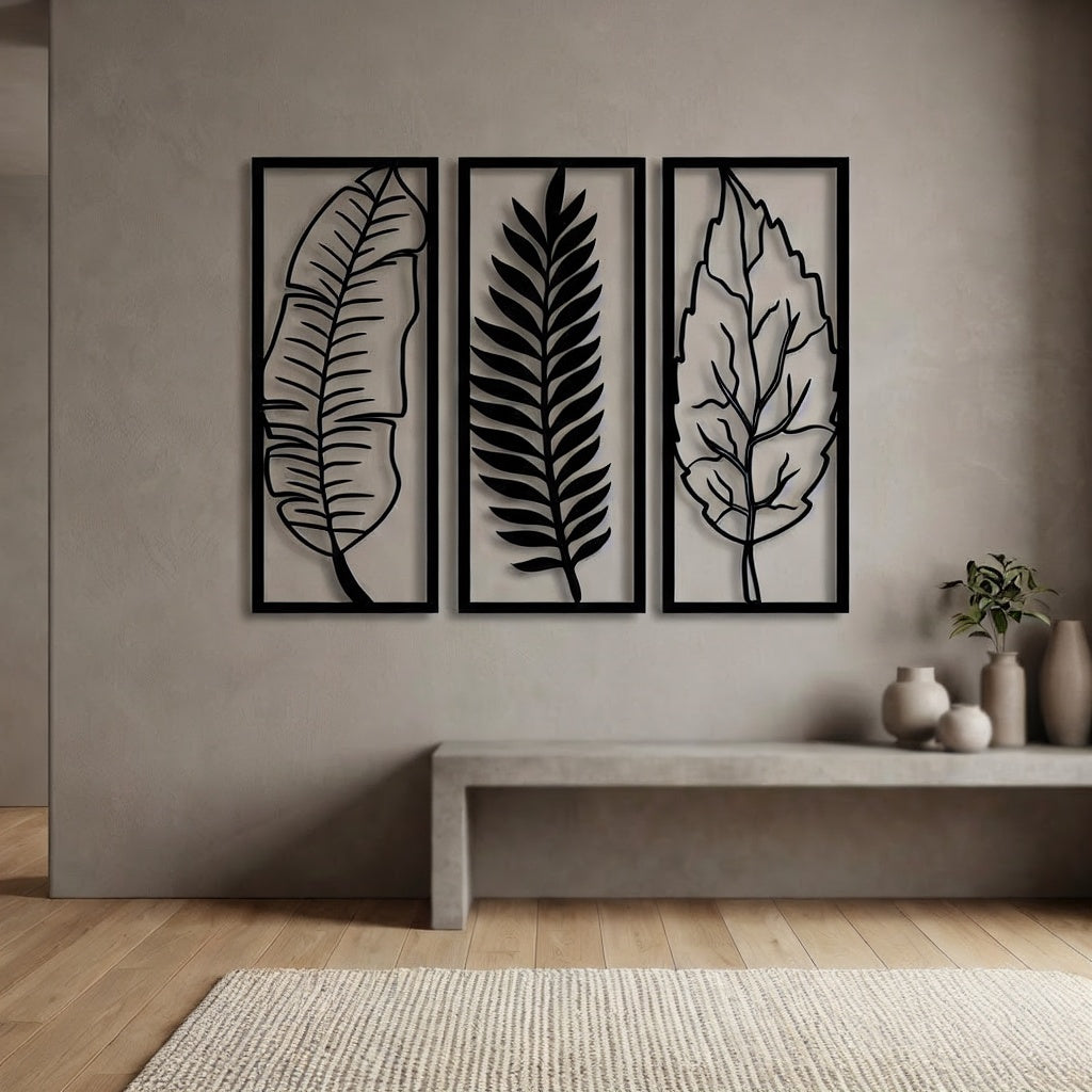 Tropical Botanical Leaf Trio Metal Wall Art Panels