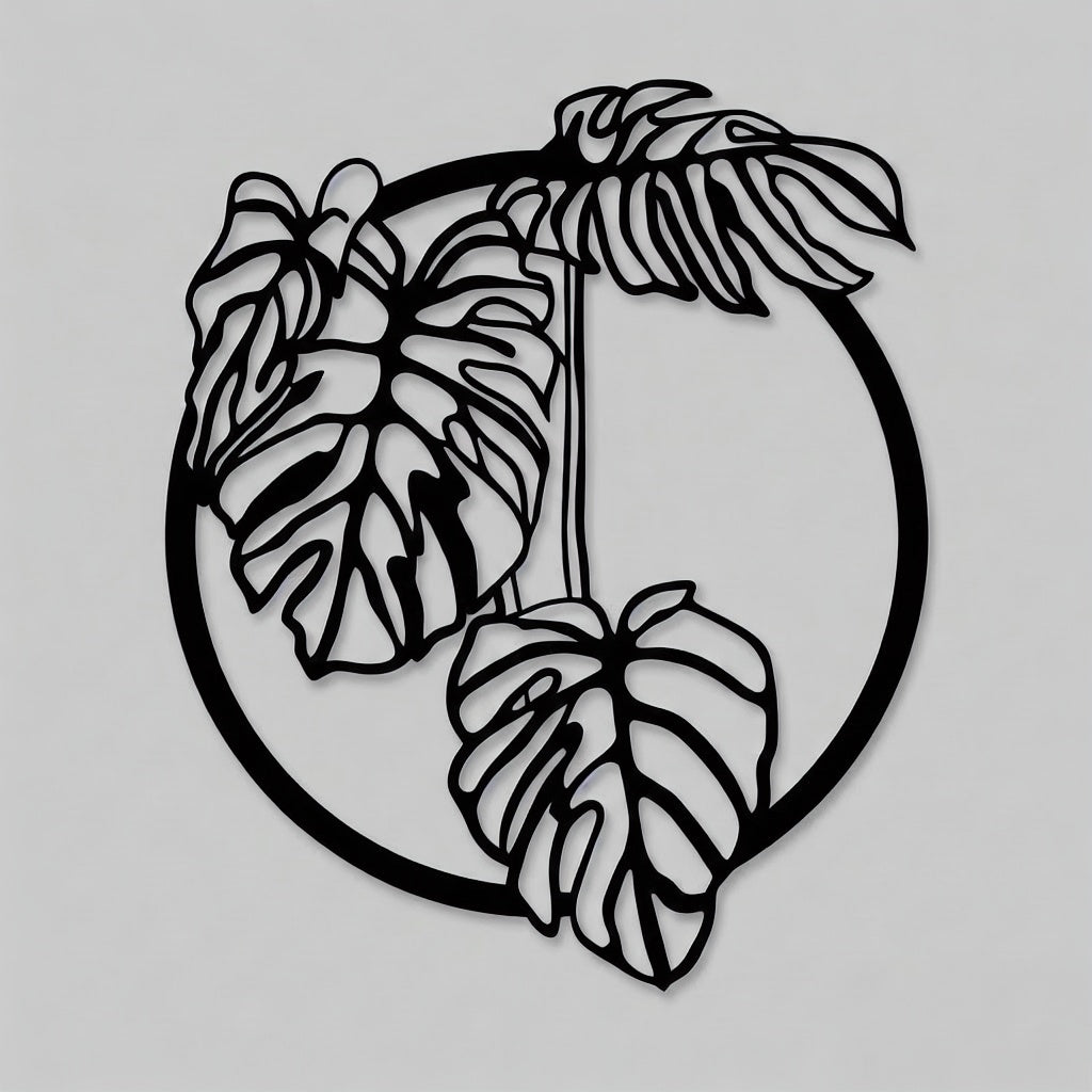 Tropical Monstera Deliciosa Leaf Circular Metal Wall Art
