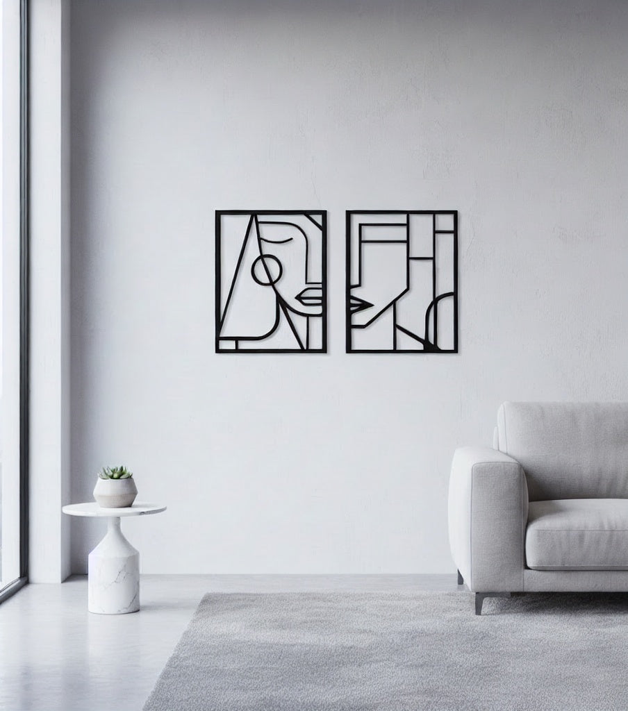 Geometric Abstract Faces Metal Wall Art