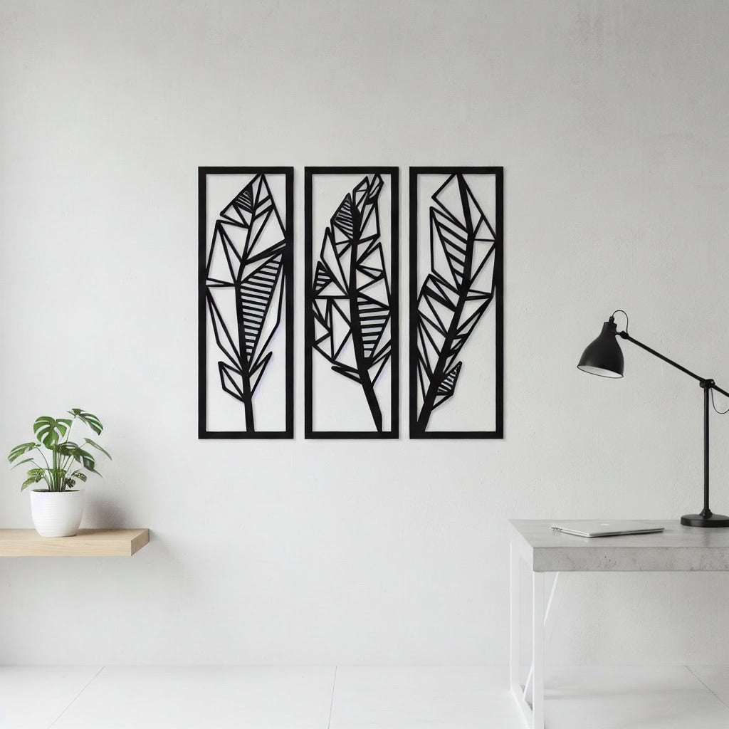 Geometric Abstract Leaf Trio Metal Wall Art