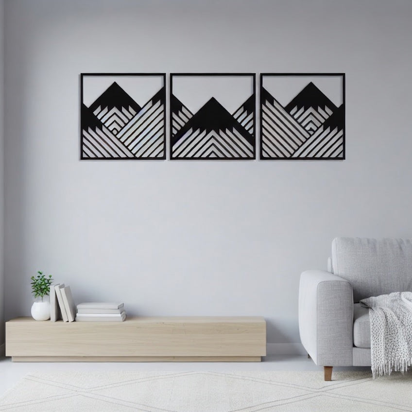 Geometric Mountain Peak Triptych Metal Wall Art
