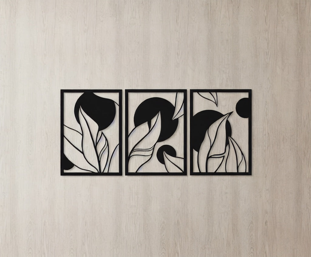 Botanical Silhouette Triptych Metal Wall Art