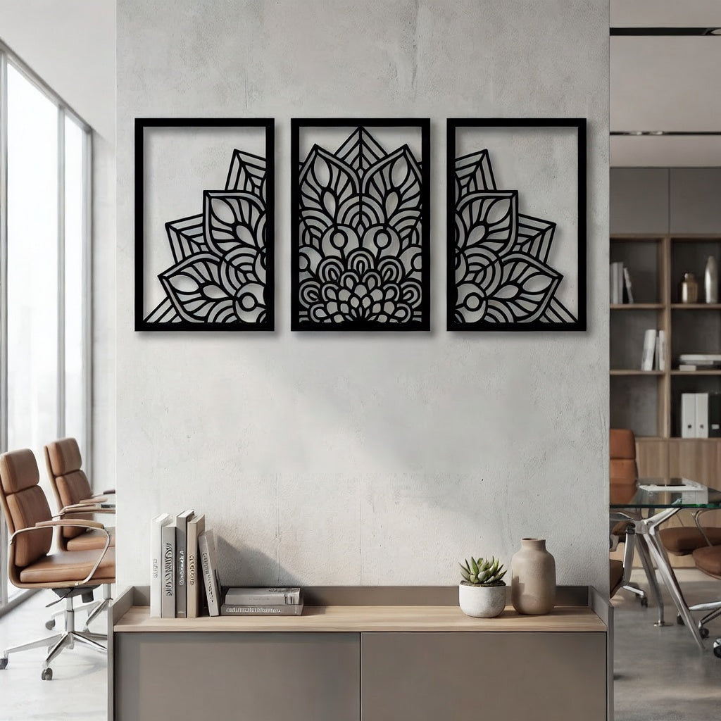 Mandala Triptych Geometric Metal Wall Art