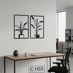 Minimalist Potted Plant Duo Metal Wall Art Panels