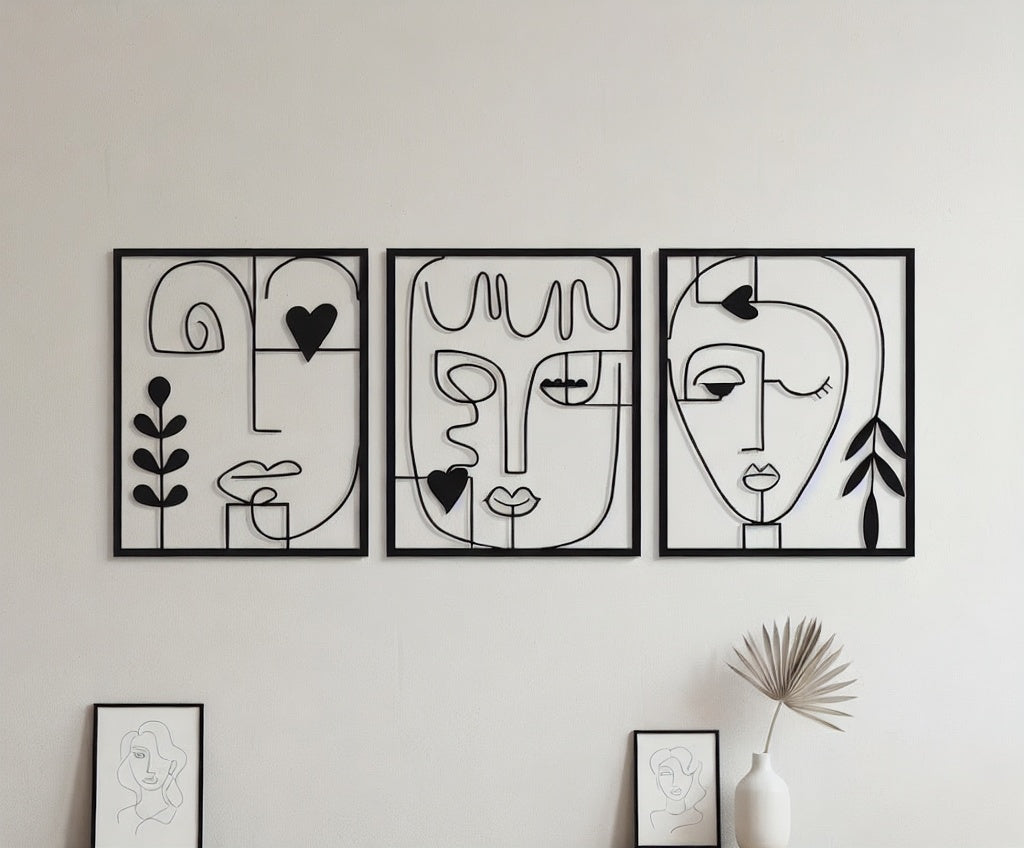 Abstract Line Art Face Metal Wall Decor