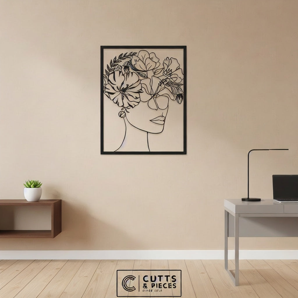 Floral Woman Portrait Metal Line Art