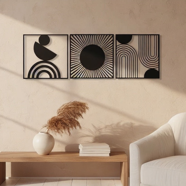 Triptych Geometric Celestial Metal Wall Art