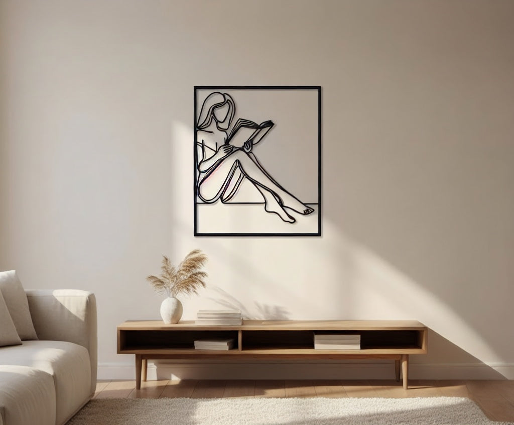 Minimalist Reading Woman Metal Wall Art