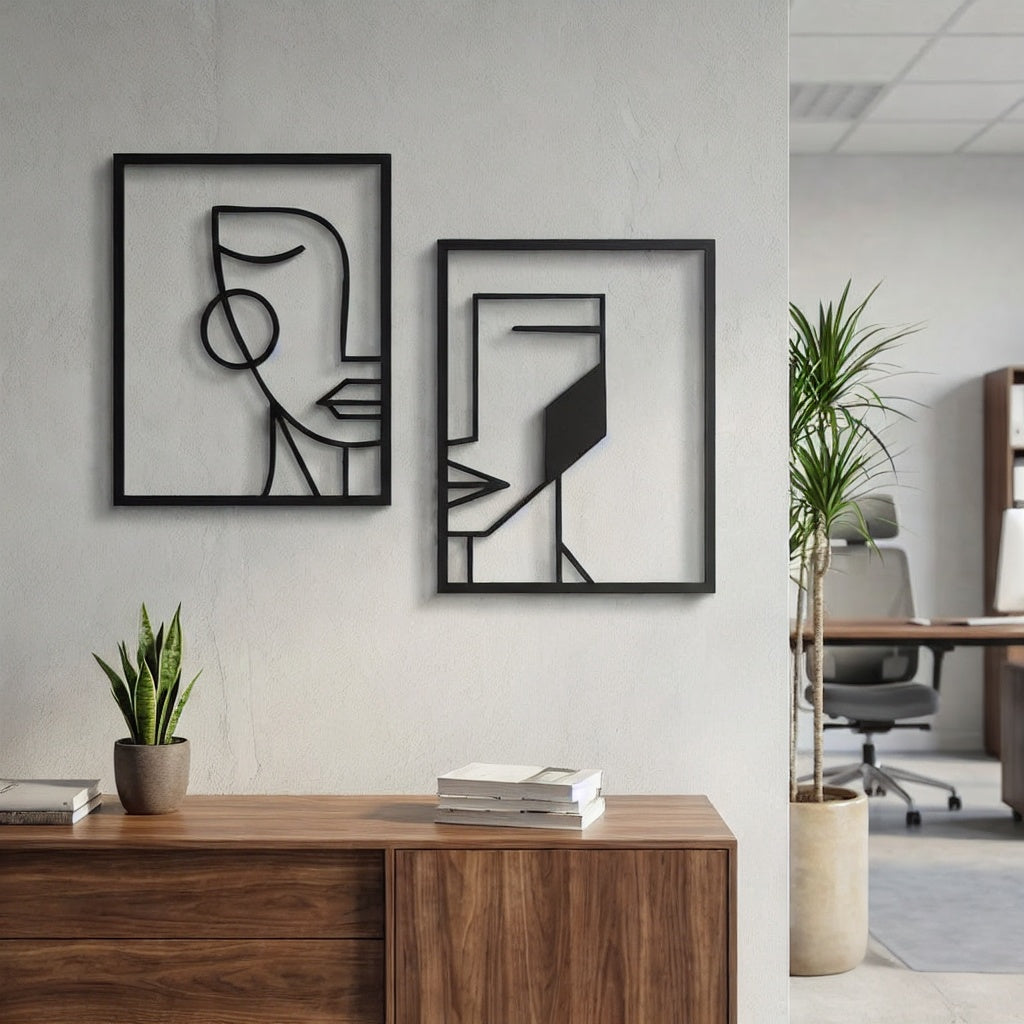 Minimalist Abstract Face Line Art Metal Wall Decor