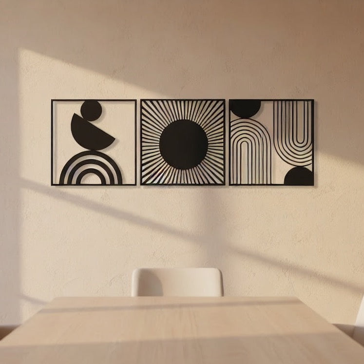 Triptych Geometric Celestial Metal Wall Art