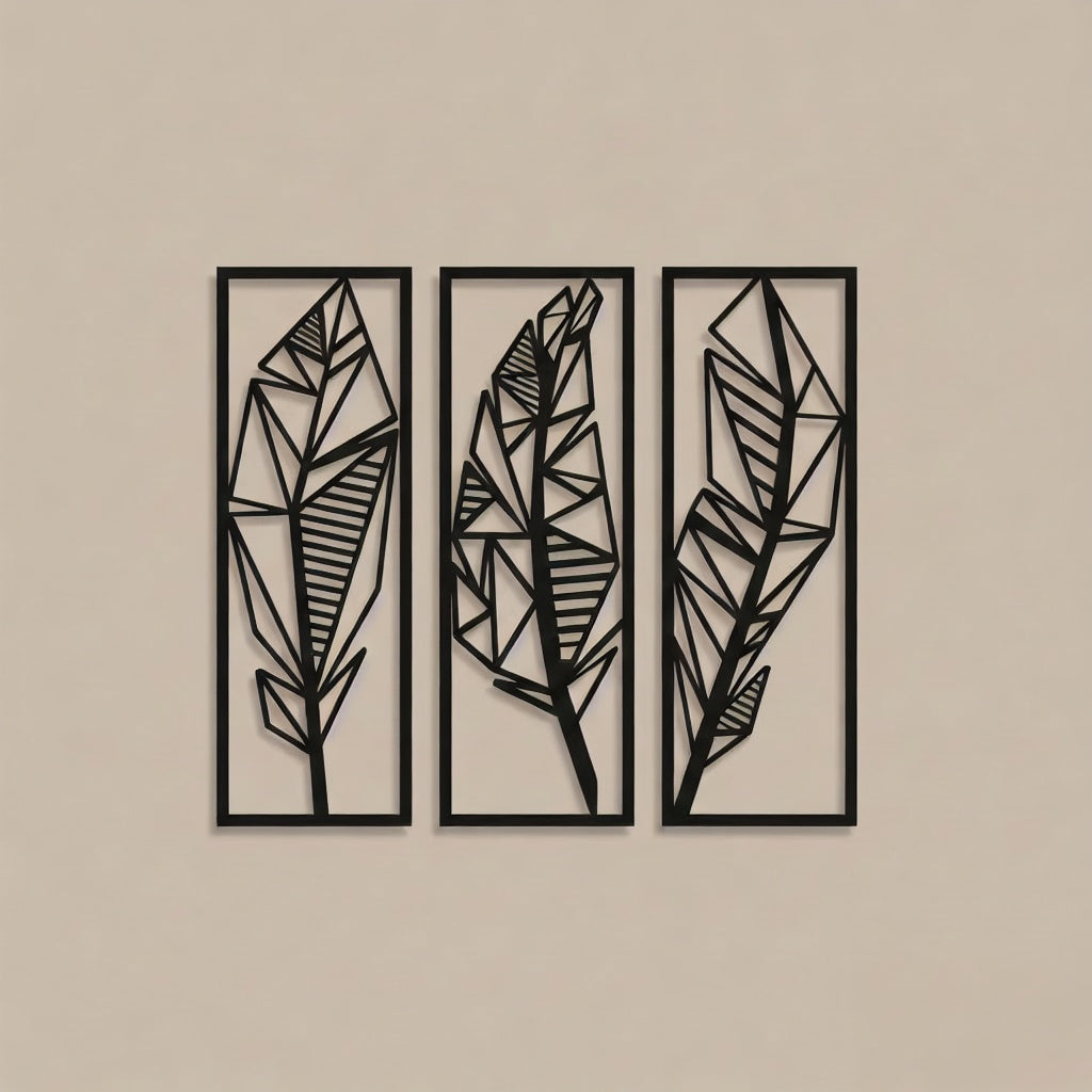 Geometric Abstract Leaf Trio Metal Wall Art