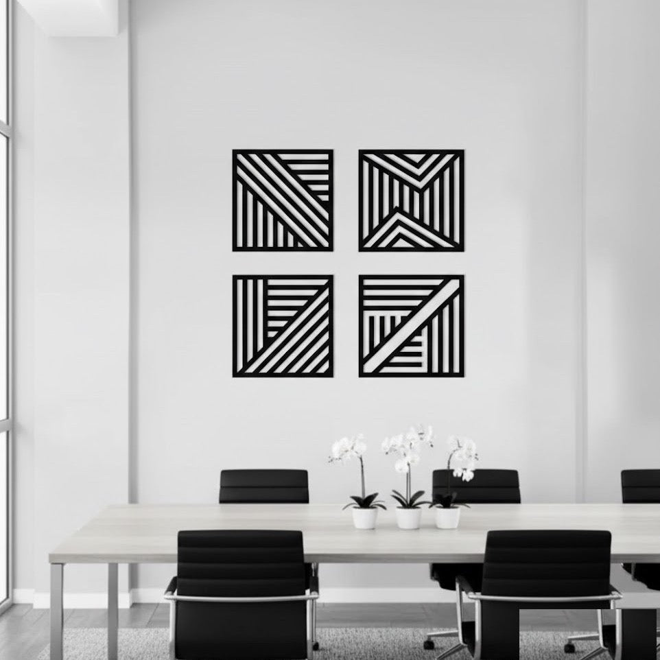 Geometric Line Pattern Quadtych Metal Wall Art