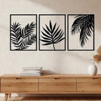 Tropical Palm Fronds Triptych Metal Wall Art