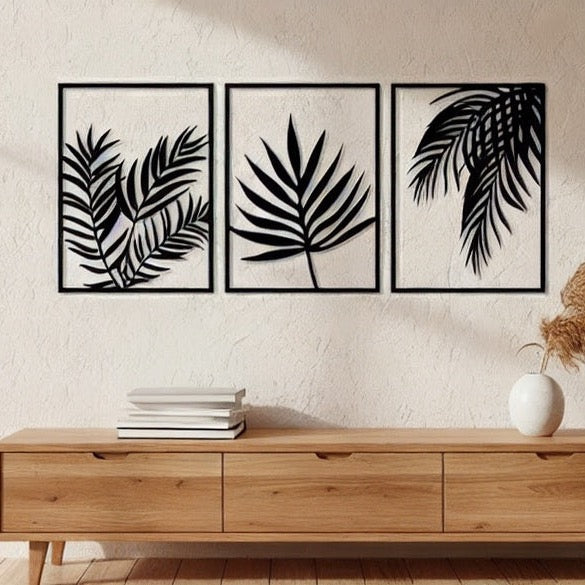 Tropical Palm Fronds Triptych Metal Wall Art