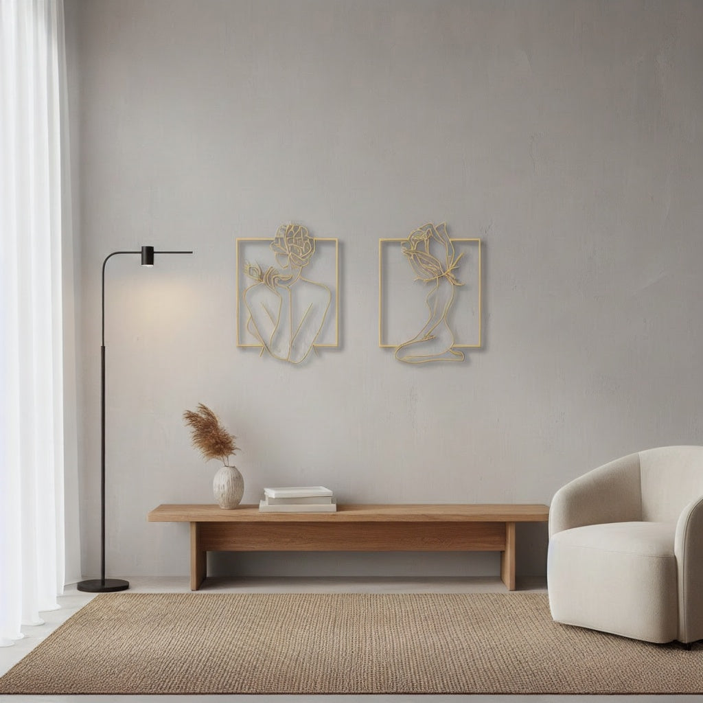 Minimalist Floral Female Nude Set Metal Wall Art