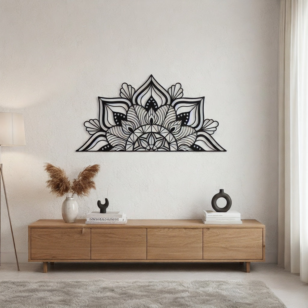 Lotus Mandala Half-Circle Metal Headboard Art