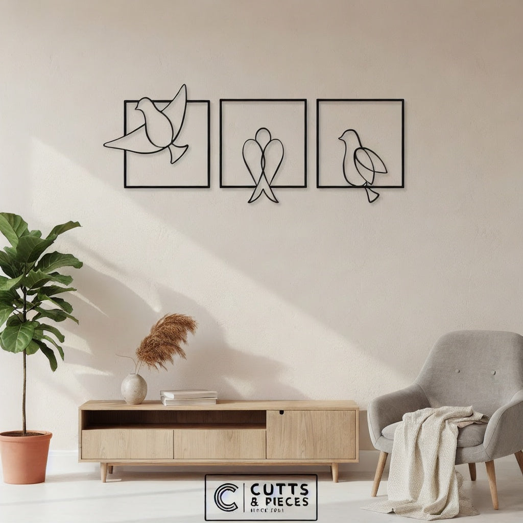 Minimalist Bird Trio Metal Line Art Set