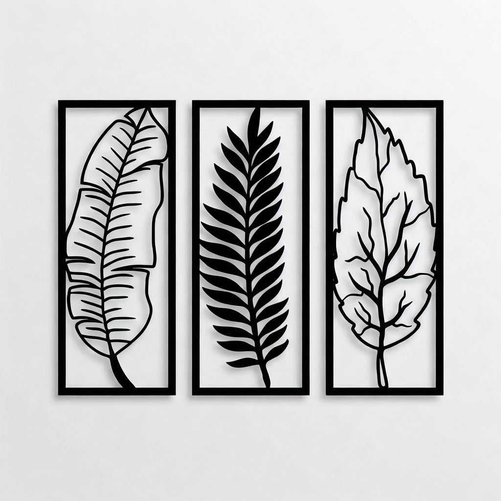 Tropical Botanical Leaf Trio Metal Wall Art Panels