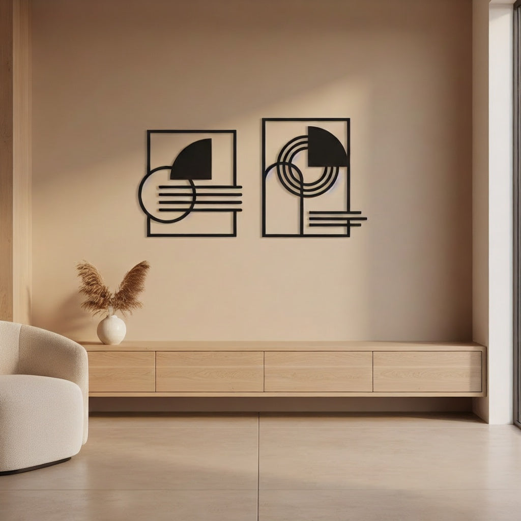 Modern Abstract Geometric Minimalist Metal Wall Art Diptych