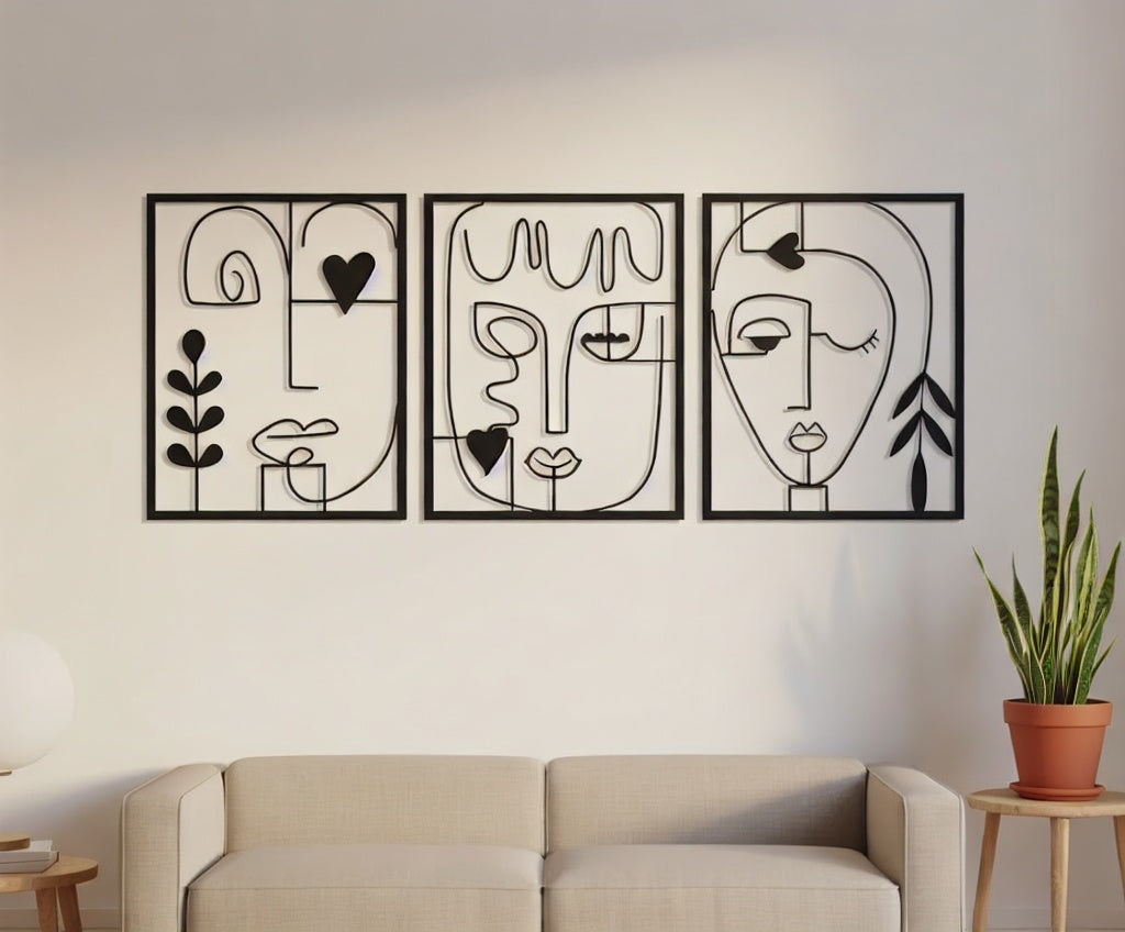 Abstract Line Art Face Metal Wall Decor