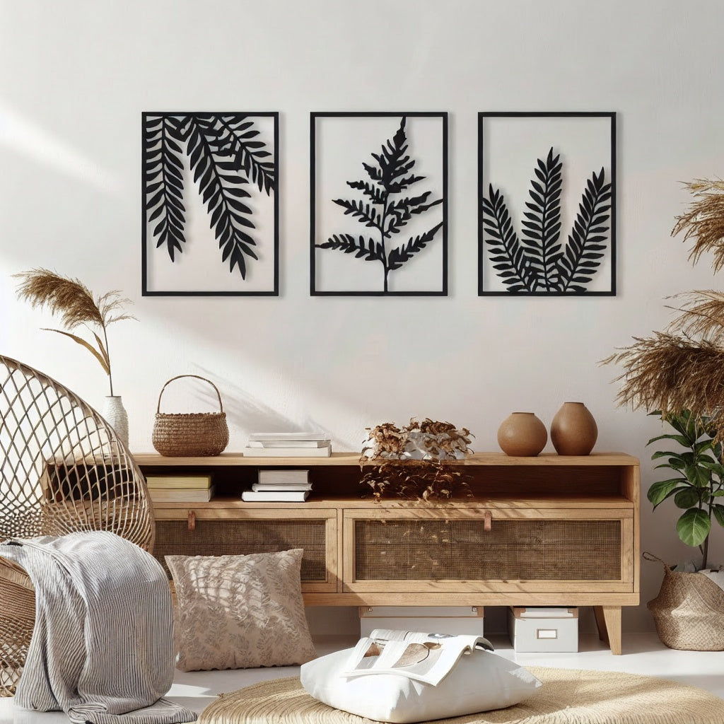 Botanical Fern Leaf Triptych Metal Wall Art