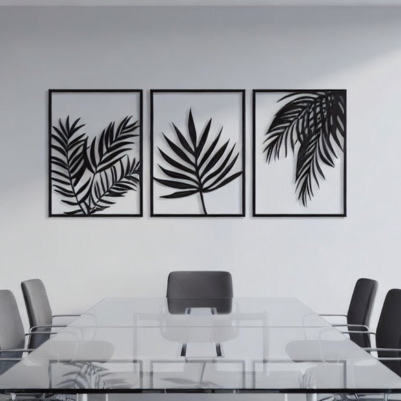 Tropical Palm Fronds Triptych Metal Wall Art