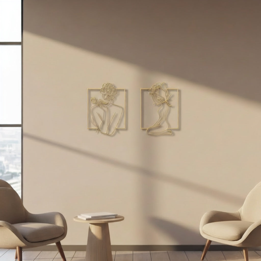 Minimalist Floral Female Nude Set Metal Wall Art