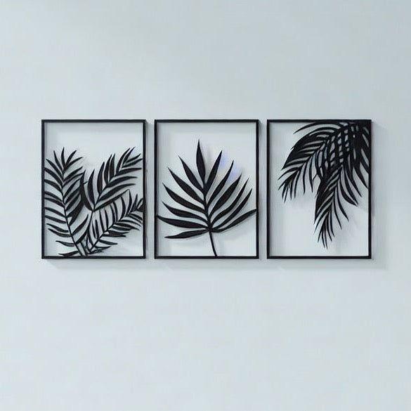 Tropical Palm Fronds Triptych Metal Wall Art
