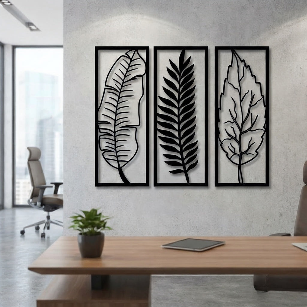Tropical Botanical Leaf Trio Metal Wall Art Panels