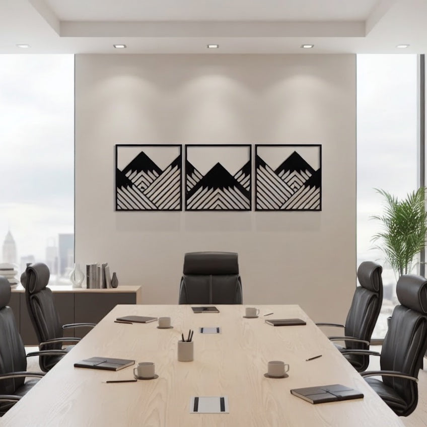 Geometric Mountain Peak Triptych Metal Wall Art