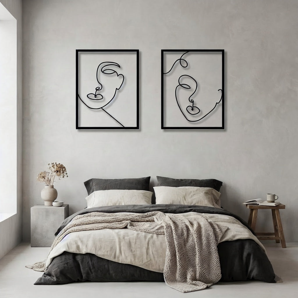 Minimalist Abstract Faces Line Art Metal Wall Decor Set