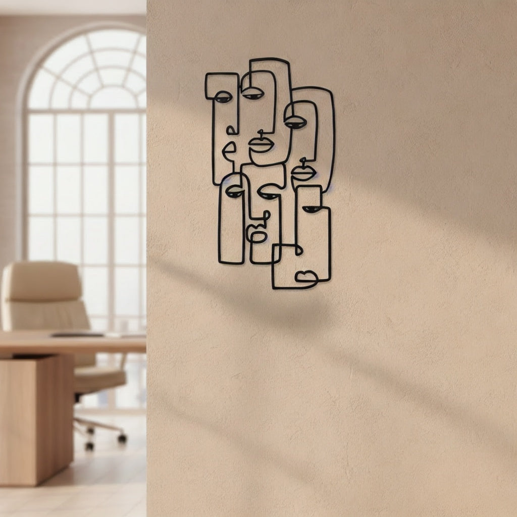 Abstract One Line Faces Metal Strip Wall Art
