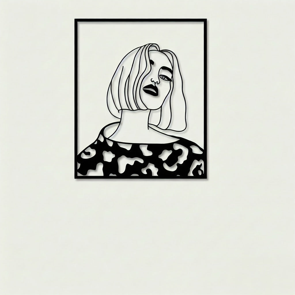 Modern Chic Woman with Bob Cut Metal Wall Art